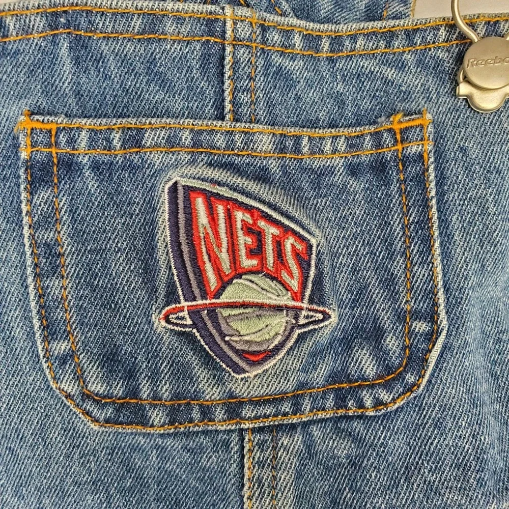 Reebok‎ Vintage NBA New York Nets Toddler Girl Jean Jumper Skirt Overalls 3t Nwt